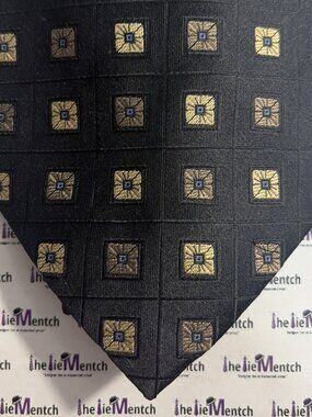 SIENA Silk Black Geometric Squares Tie 3.75”